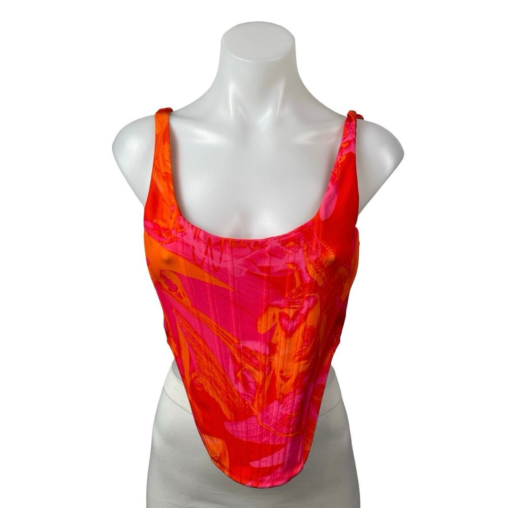 White Fox Coral Pink Marble Longline Sleeveless Corset Bustier Crop Top Size S